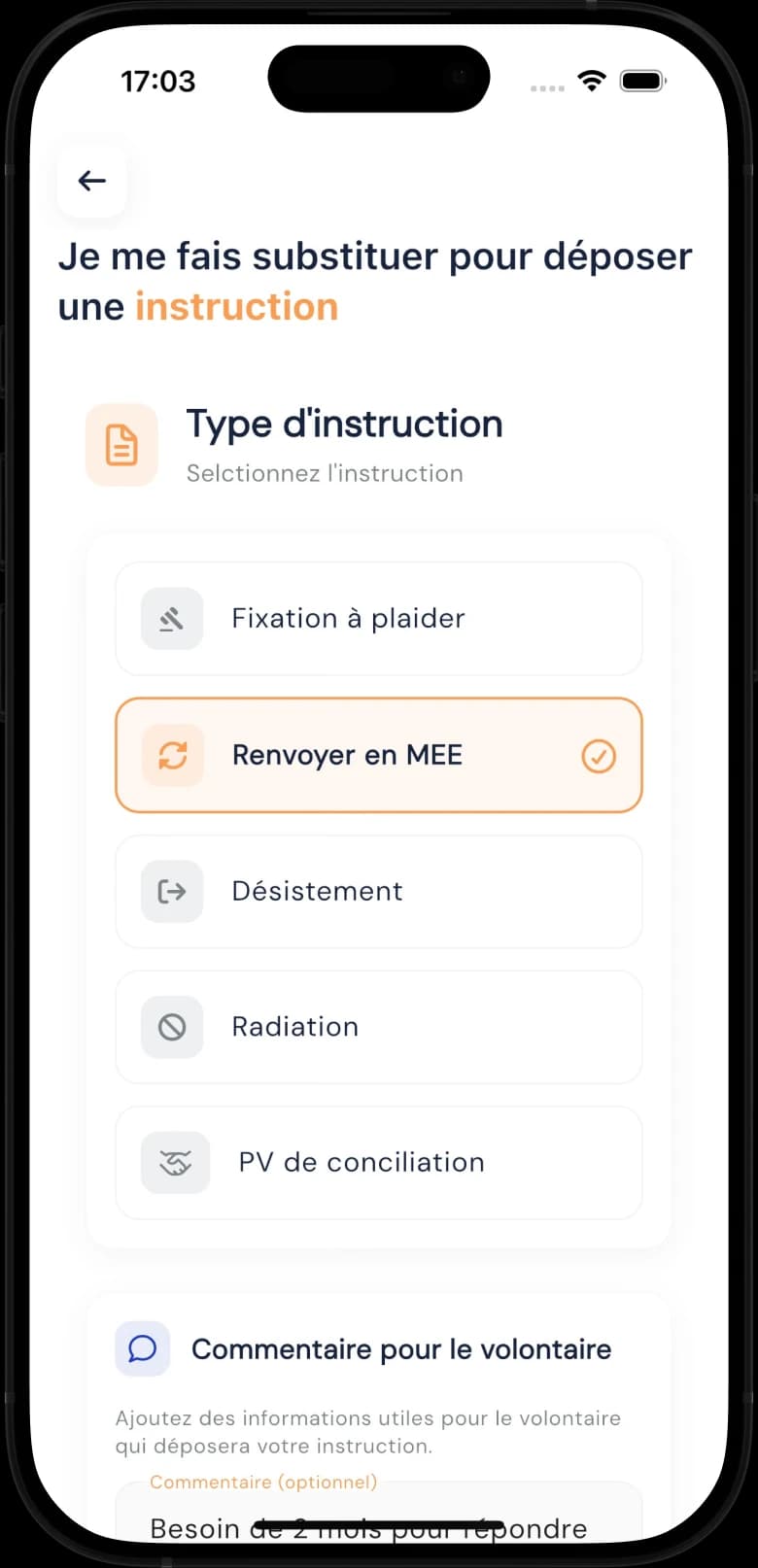 Étape 2 : Le volontaire reçoit l'instruction